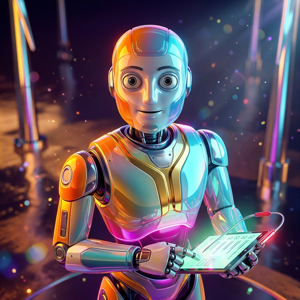 HACCP Command — Food Safety & Compliance War Room — Food & Cooking category hero — friendly Pixar-quality mascot robot with big expressive optical eyes, holding an object that represents the category in desert solar farm at magic hour with reflective sand and towering chrome pylons